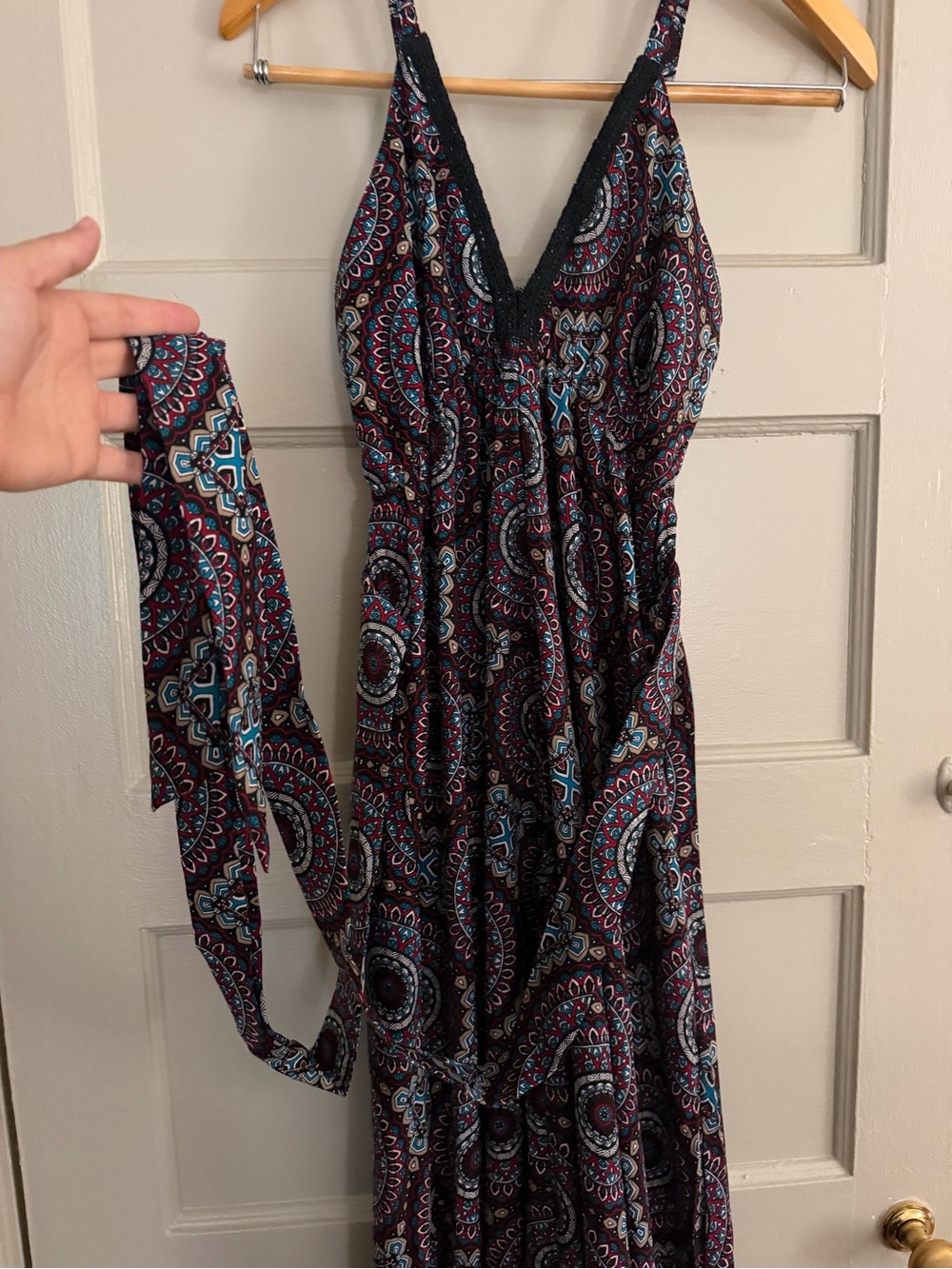 Paisley Maxi Dress with Adjustable Spaghetti Straps - Purple/Teal